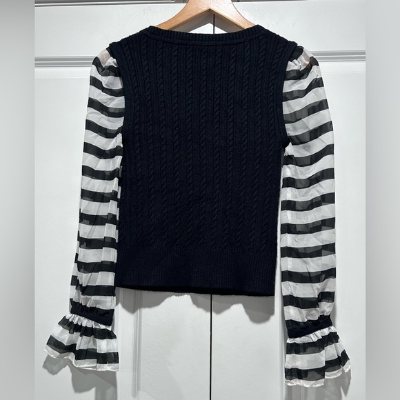 Maeve by Anthropologie Black and White Striped Sleeve sweater Top XSP - Picture 4 of 10